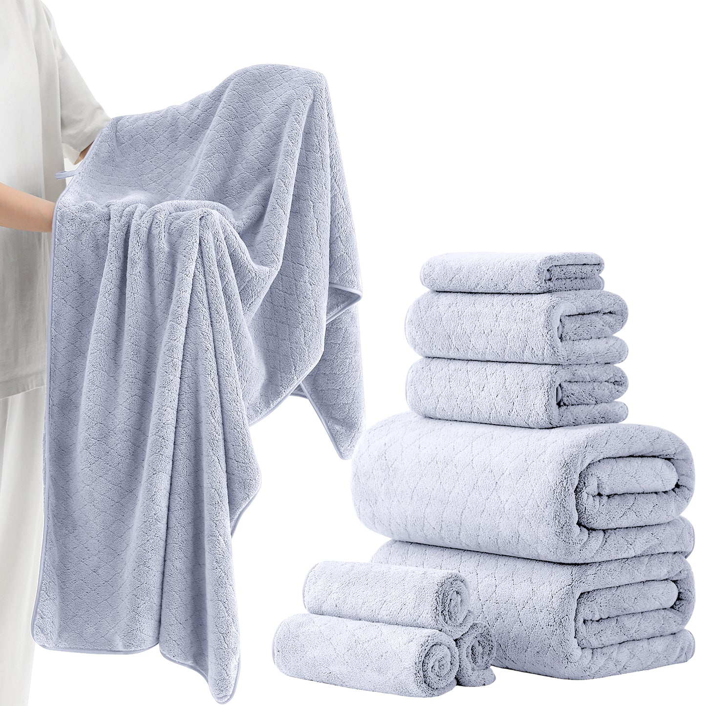 Kebury 8-Piece Towel Set: Oversize Bath, Hand & Washcloths - Ultra Soft & Absorbent