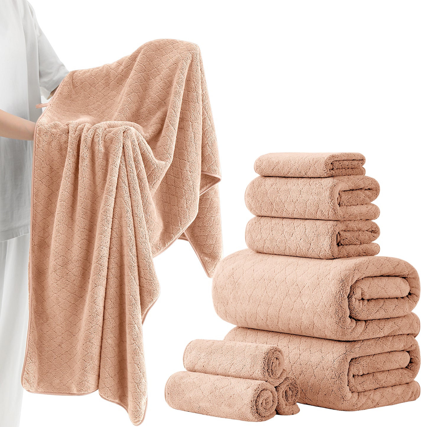 Kebury 8-Piece Towel Set: Oversize Bath, Hand & Washcloths - Ultra Soft & Absorbent