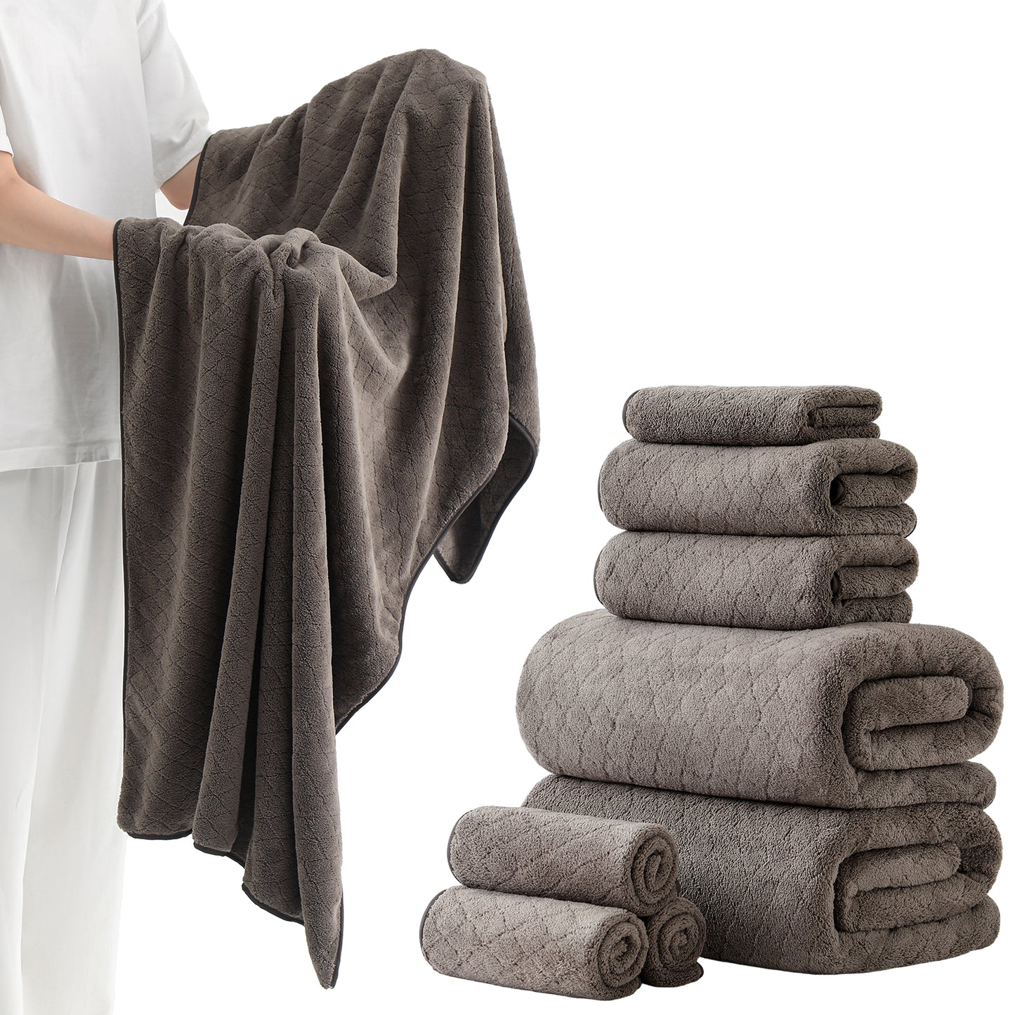 Kebury 8-Piece Towel Set: Oversize Bath, Hand & Washcloths - Ultra Soft & Absorbent