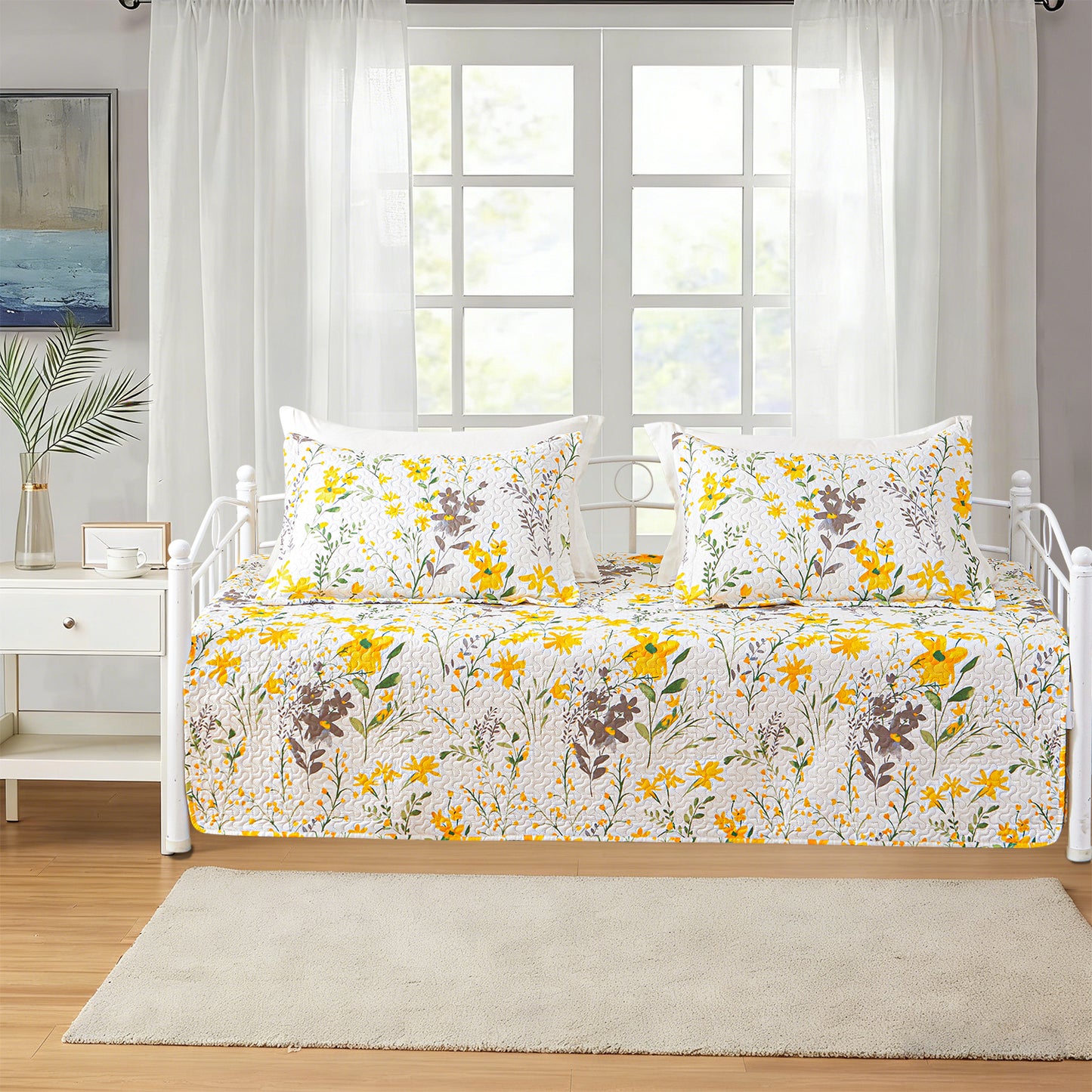 Kebury 3 Pieces Daybed Cover Set Cozy Sofa Daybed Bedding Double Sided Quilting Bedspread Day Bed Couch Cover With 2 Standard Shams,39"x75",Floral