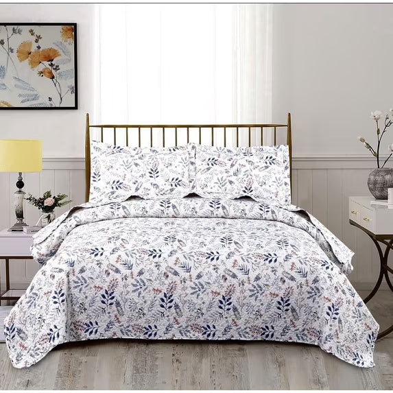 Beartech Quilt Set Twin Size Floral Purple Quilt Lightweight Reversible Microfiber Bedspread Coverlet Bedding Set