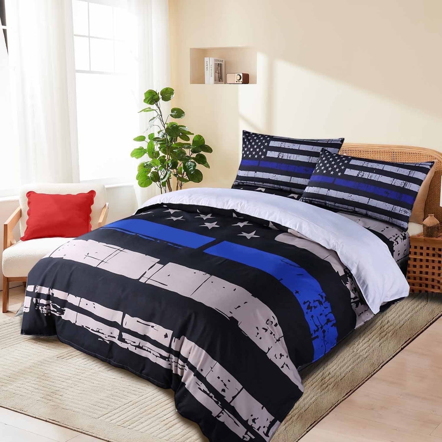 Beartech 3 Pcs American Flag Bedding Set Twin Size Holiday American Flag Duvet Cover American Flag Quilt Cover Red Blue Stripe Independence Day Decor
