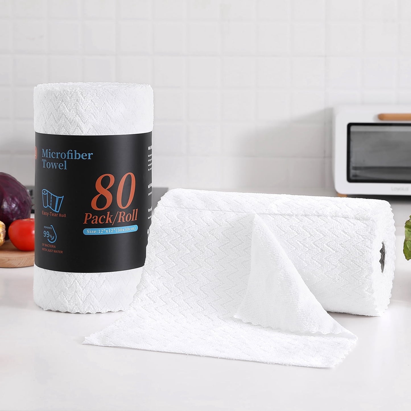 Beartech Microfiber Cleaning Cloth Roll,80 Pack Cleaning Towels,Lint Free Rags Paper Towels & Tear Away Reusable Towels,Washable Shop Rags wipe Cloth,Wash Cloths Dish Rags for Car Kitchen Window