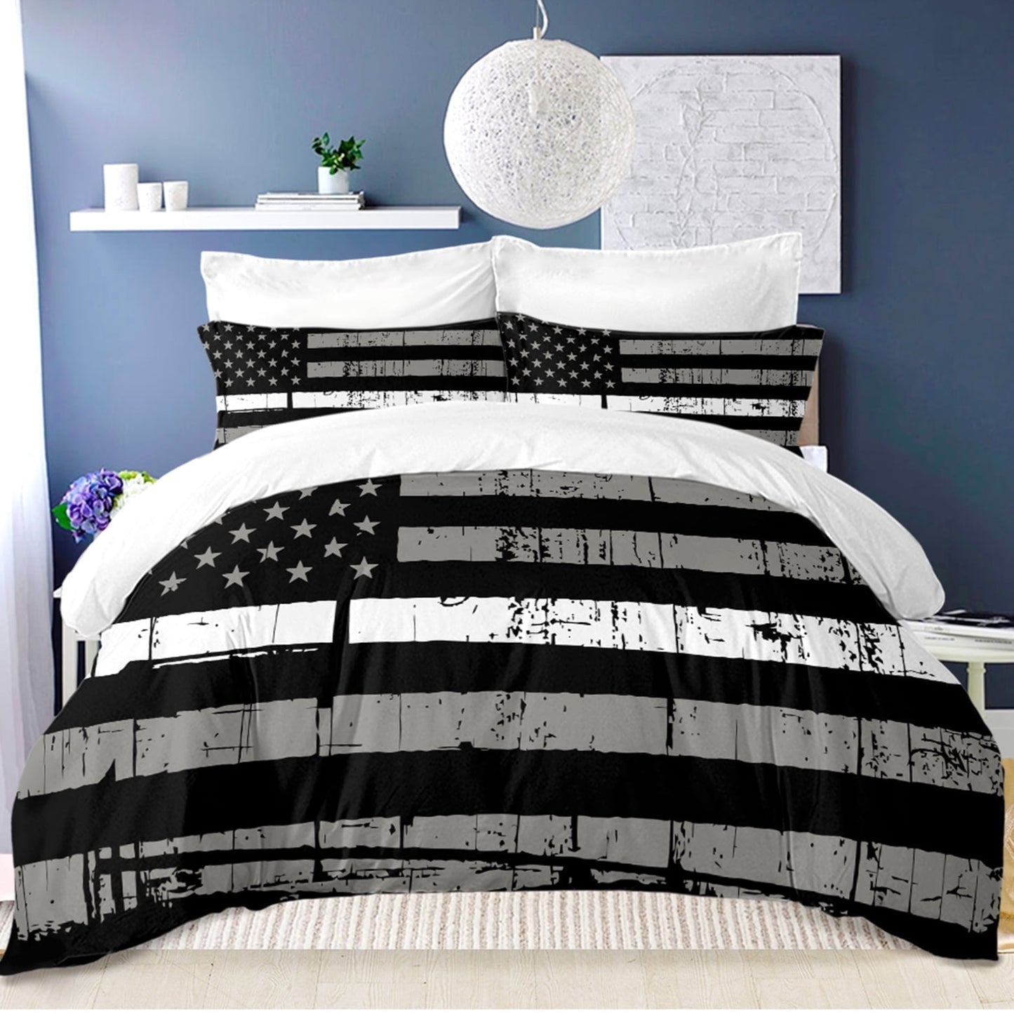 Beartech 3 Pcs American Flag Bedding Set Twin Size Holiday American Flag Duvet Cover American Flag Quilt Cover Red Blue Stripe Independence Day Decor