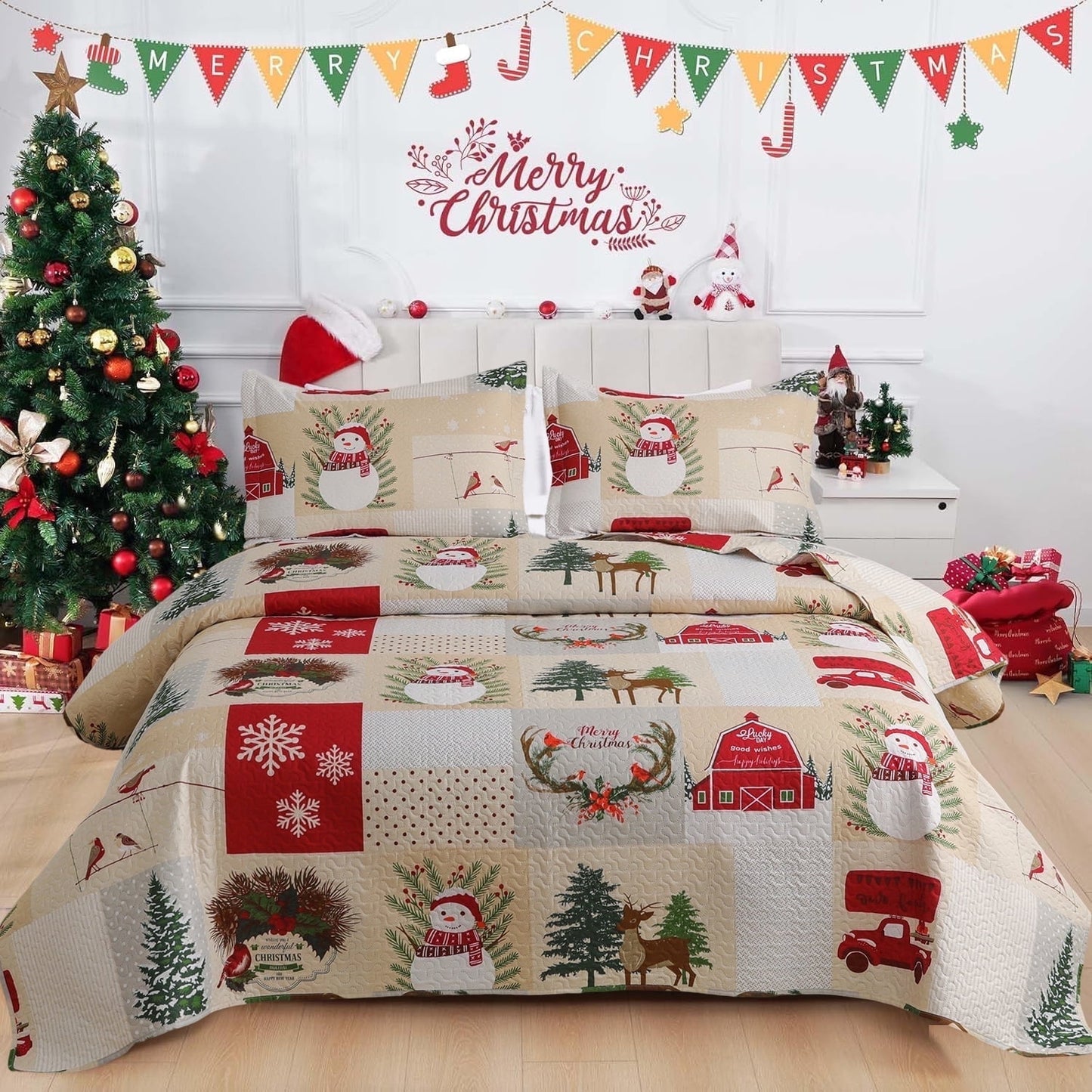 Beartech 3 piece Christmas Bedspread Quilt Set