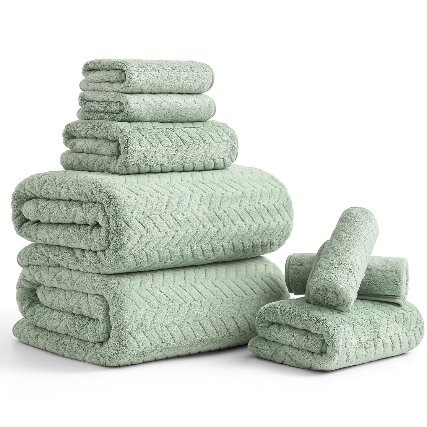 Beartech 8 Piece Microfiber Bath Towel Set 2 Oversized Bath Sheet,2 Hand Towels and 4 Washcloths