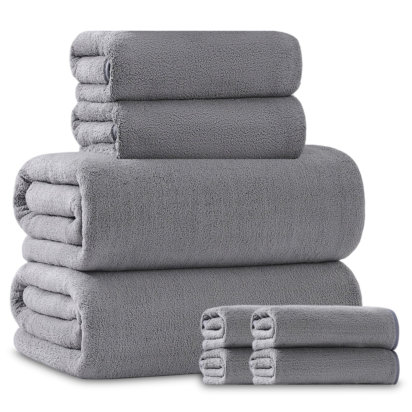 Beartech 8 Piece Microfiber Bath Towel Set 2 Oversized Bath Sheet,2 Hand Towels and 4 Washcloths