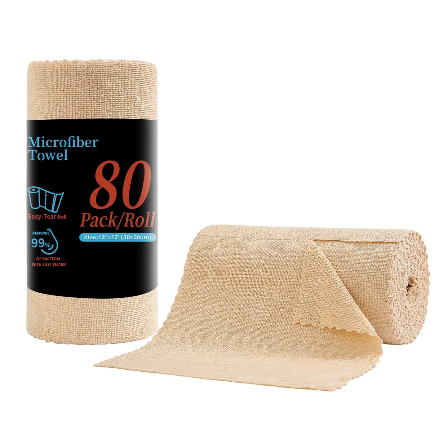 Beartech 80 Pack Microfiber Kitchen Towels Cleaning Cloth Roll,Lint Free Rags & Tear Away Reusable Towels,Washable Shop Rags,Ultra Absorbent Dish Rags for Car Kitchen Window Garage