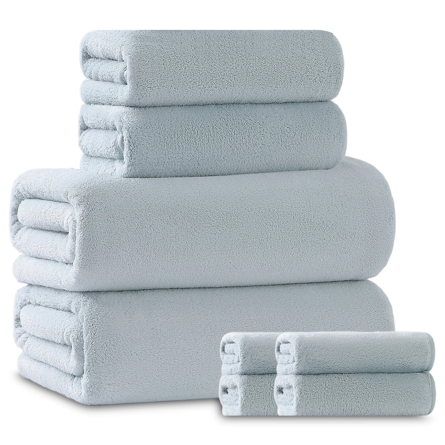 Beartech 8 Piece Microfiber Bath Towel Set 2 Oversized Bath Sheet,2 Hand Towels and 4 Washcloths