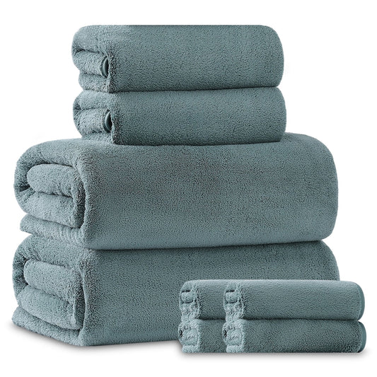 Beartech 8 Piece Microfiber Bath Towel Set 2 Oversized Bath Sheet,2 Hand Towels and 4 Washcloths