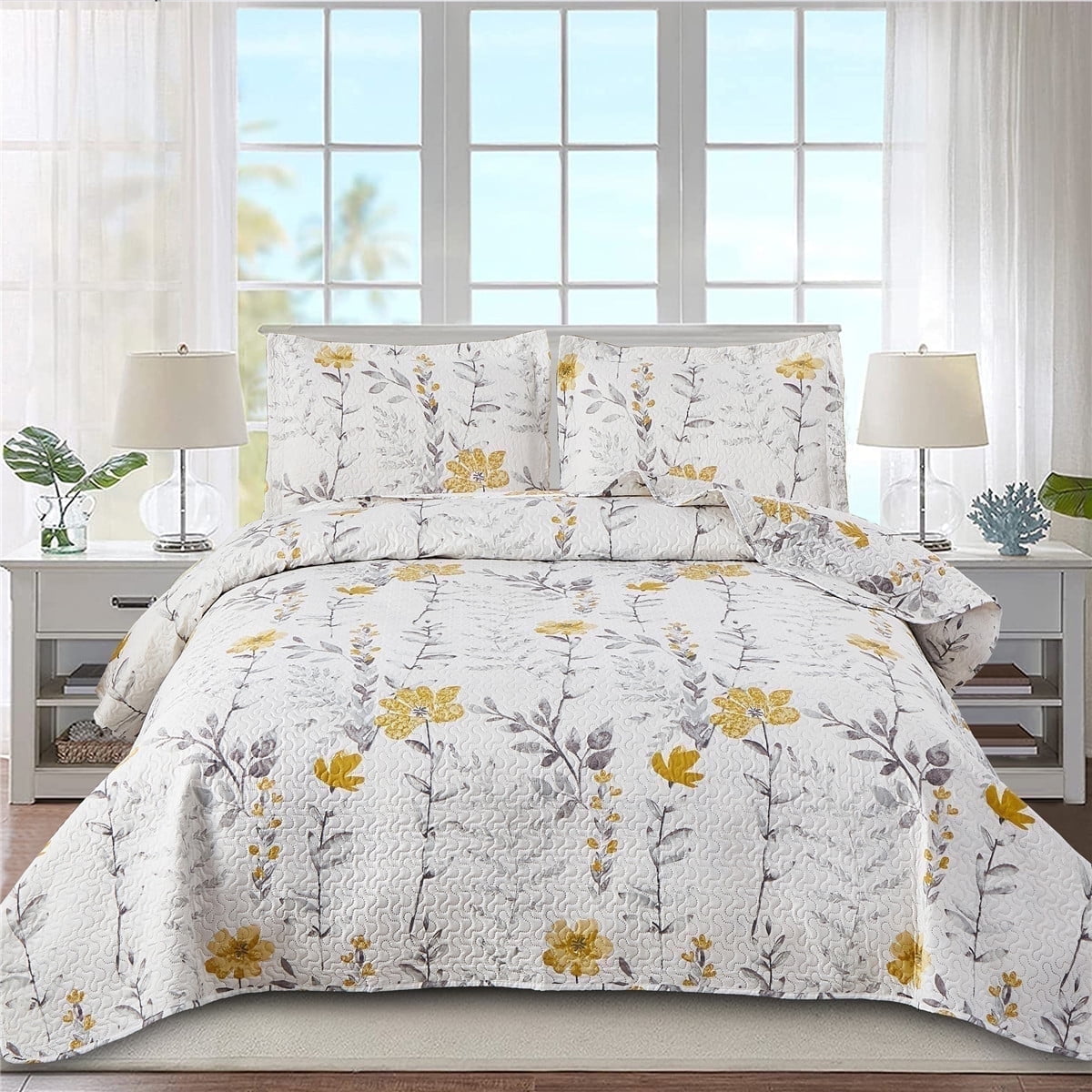 Beartech Quilt Set Twin Size Floral Purple Quilt Lightweight Reversible Microfiber Bedspread Coverlet Bedding Set