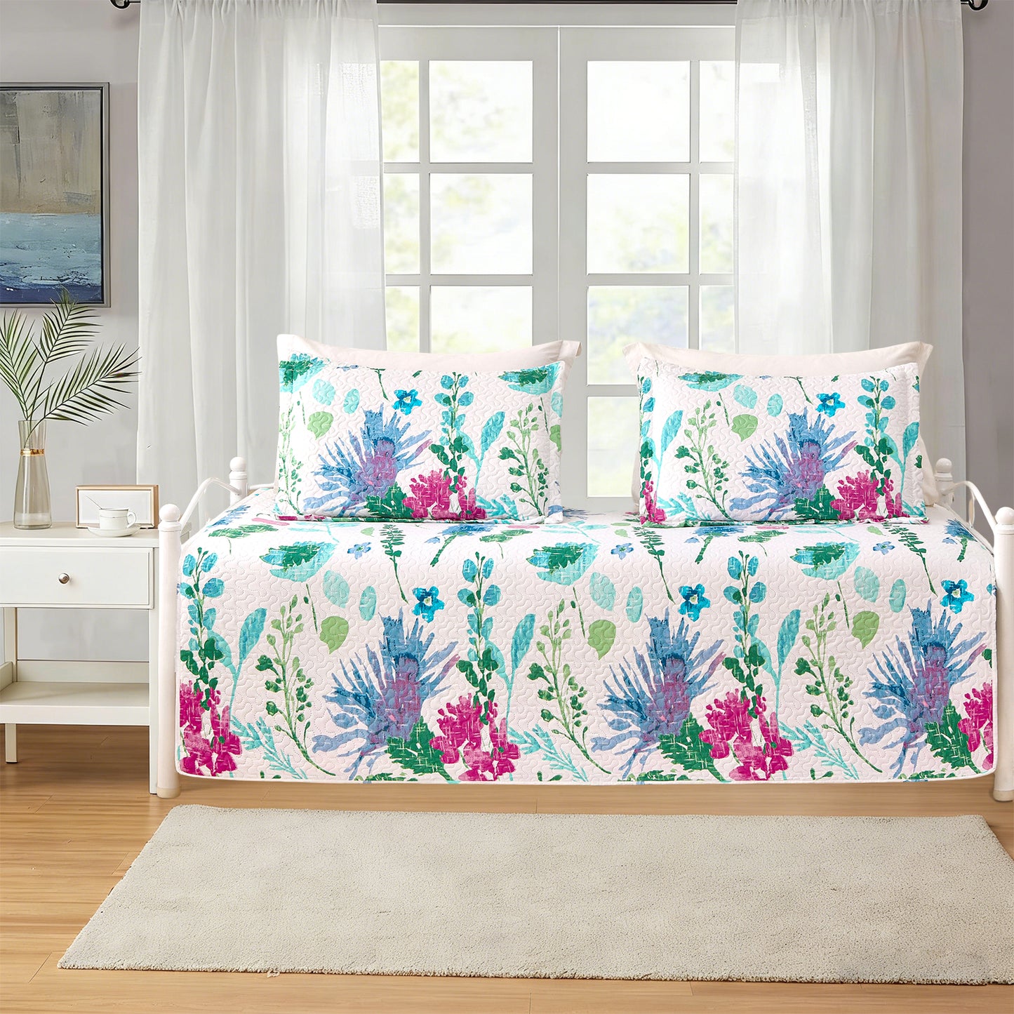 Kebury 3 Pieces Daybed Cover Set Cozy Sofa Daybed Bedding Double Sided Quilting Bedspread Day Bed Couch Cover With 2 Standard Shams,39"x75",Floral
