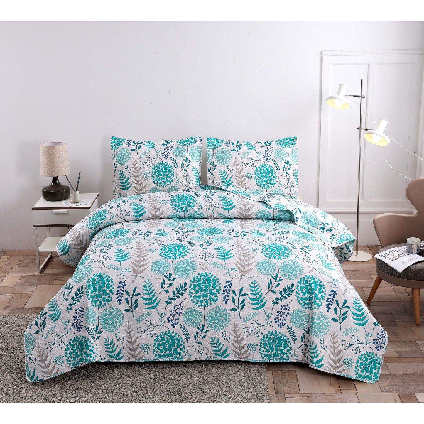 Beartech Quilt Set Twin Size Floral Purple Quilt Lightweight Reversible Microfiber Bedspread Coverlet Bedding Set