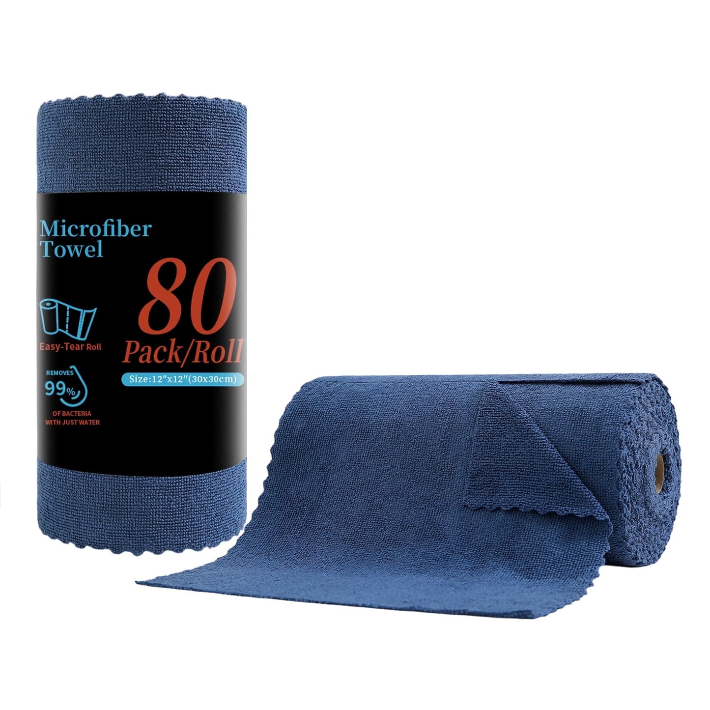 Beartech 80 Pack Microfiber Kitchen Towels Cleaning Cloth Roll,Lint Free Rags & Tear Away Reusable Towels,Washable Shop Rags,Ultra Absorbent Dish Rags for Car Kitchen Window Garage