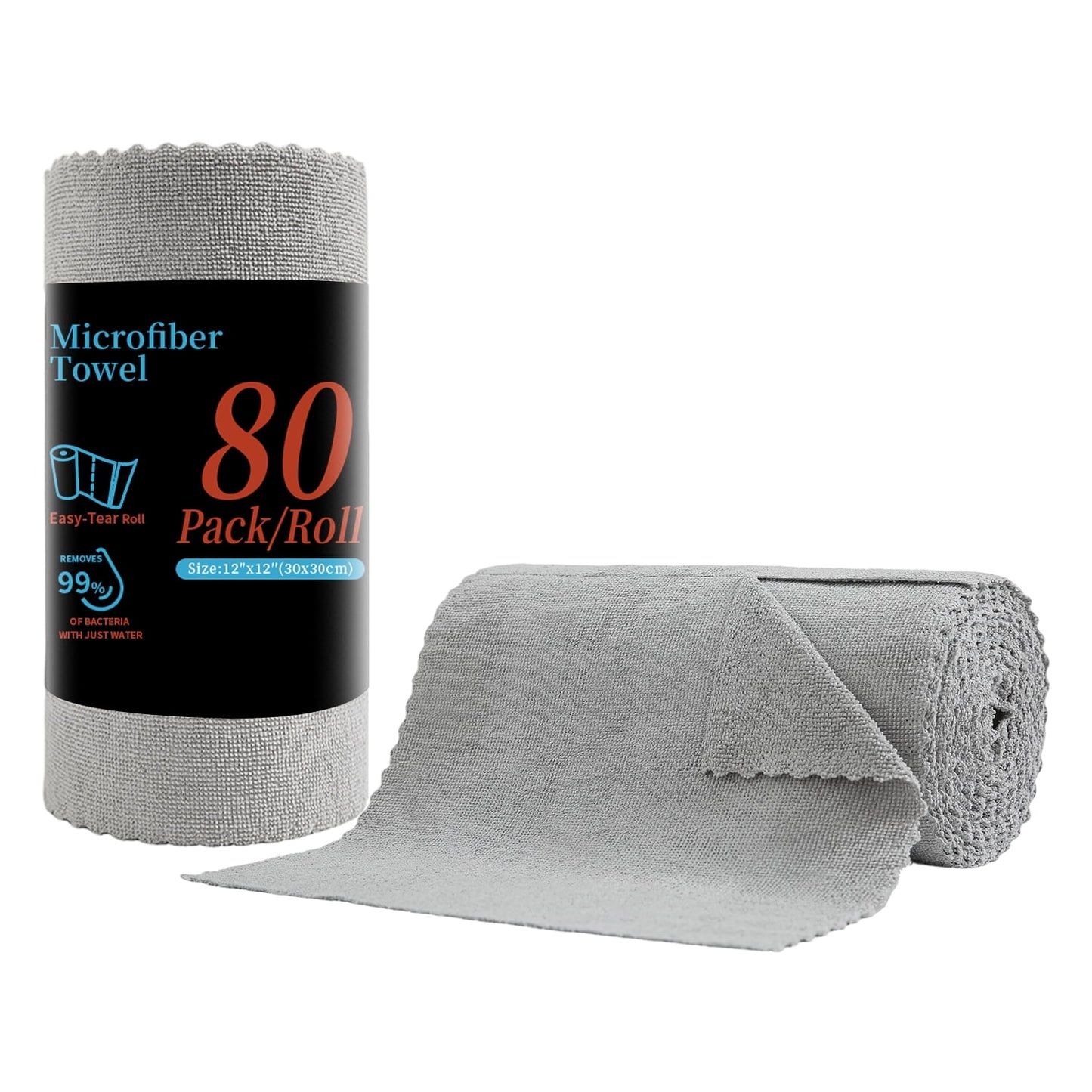 Beartech 80 Pack Microfiber Kitchen Towels Cleaning Cloth Roll,Lint Free Rags & Tear Away Reusable Towels,Washable Shop Rags,Ultra Absorbent Dish Rags for Car Kitchen Window Garage