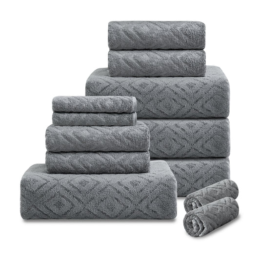 Kebury 12 Piece Bath Towels Set -4 Bath Sheet Towels, 4 Hand Towels & 4 Washcloths, Soft Microfiber Bathroom Towel Bundle for Family Everyday Shower Use Gym Spa