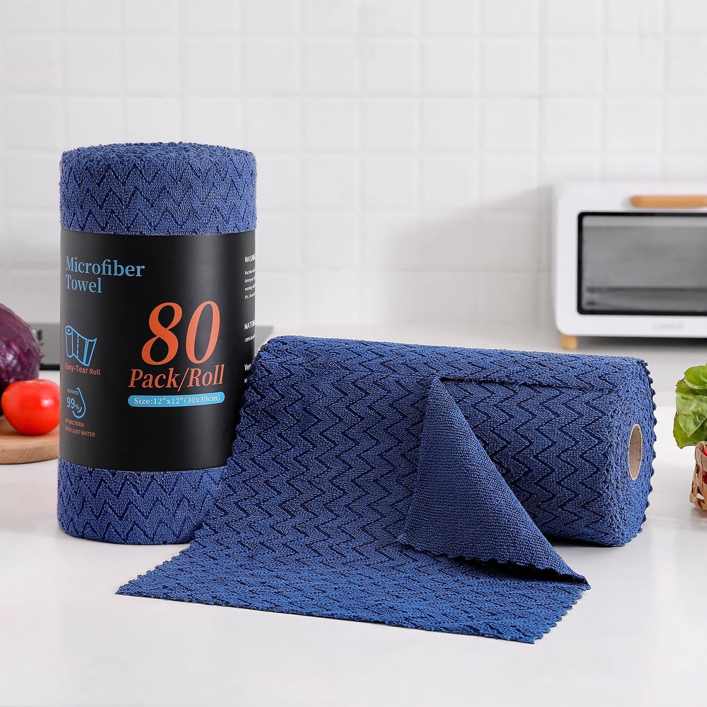 Beartech Microfiber Cleaning Cloth Roll,80 Pack Cleaning Towels,Lint Free Rags Paper Towels & Tear Away Reusable Towels,Washable Shop Rags wipe Cloth,Wash Cloths Dish Rags for Car Kitchen Window