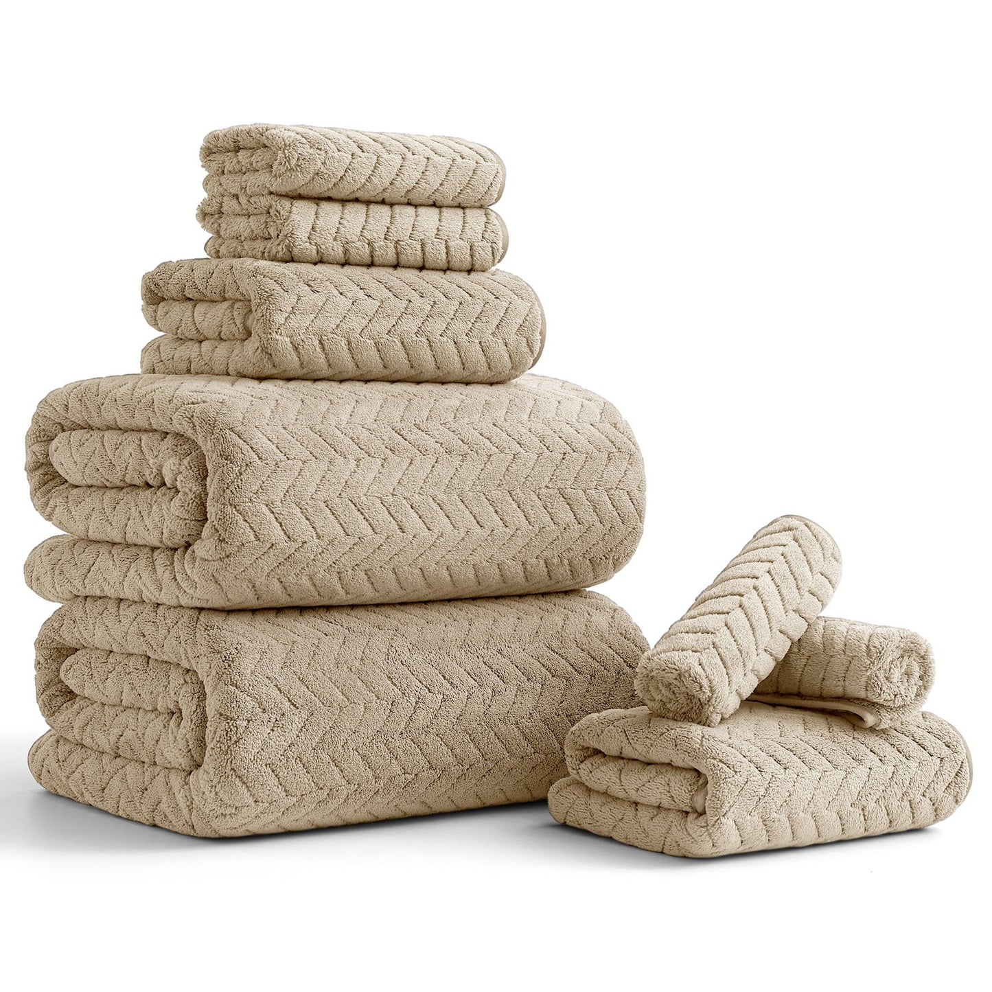 Beartech 8 Piece Microfiber Bath Towel Set 2 Oversized Bath Sheet,2 Hand Towels and 4 Washcloths