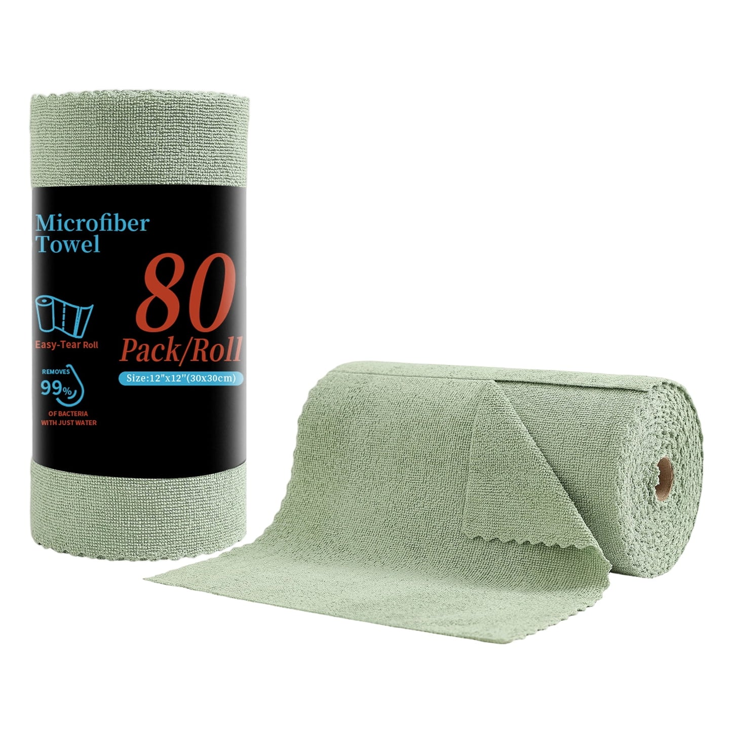 Beartech 80 Pack Microfiber Kitchen Towels Cleaning Cloth Roll,Lint Free Rags & Tear Away Reusable Towels,Washable Shop Rags,Ultra Absorbent Dish Rags for Car Kitchen Window Garage