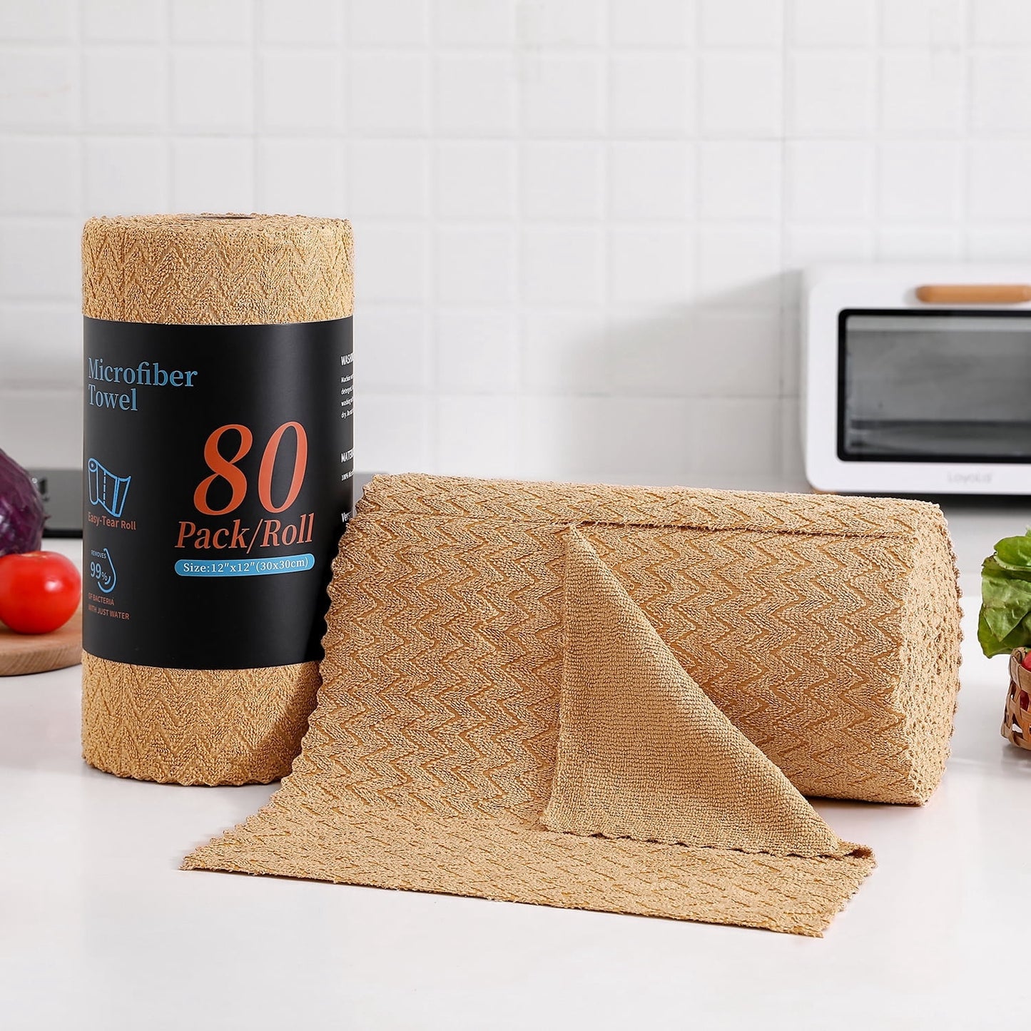 Beartech Microfiber Cleaning Cloth Roll,80 Pack Cleaning Towels,Lint Free Rags Paper Towels & Tear Away Reusable Towels,Washable Shop Rags wipe Cloth,Wash Cloths Dish Rags for Car Kitchen Window