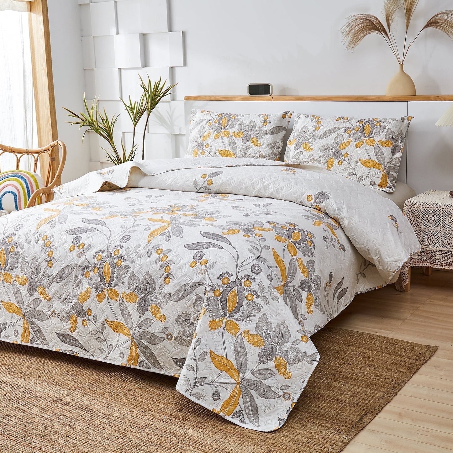 Beartech Quilt Set Twin Size Floral Purple Quilt Lightweight Reversible Microfiber Bedspread Coverlet Bedding Set