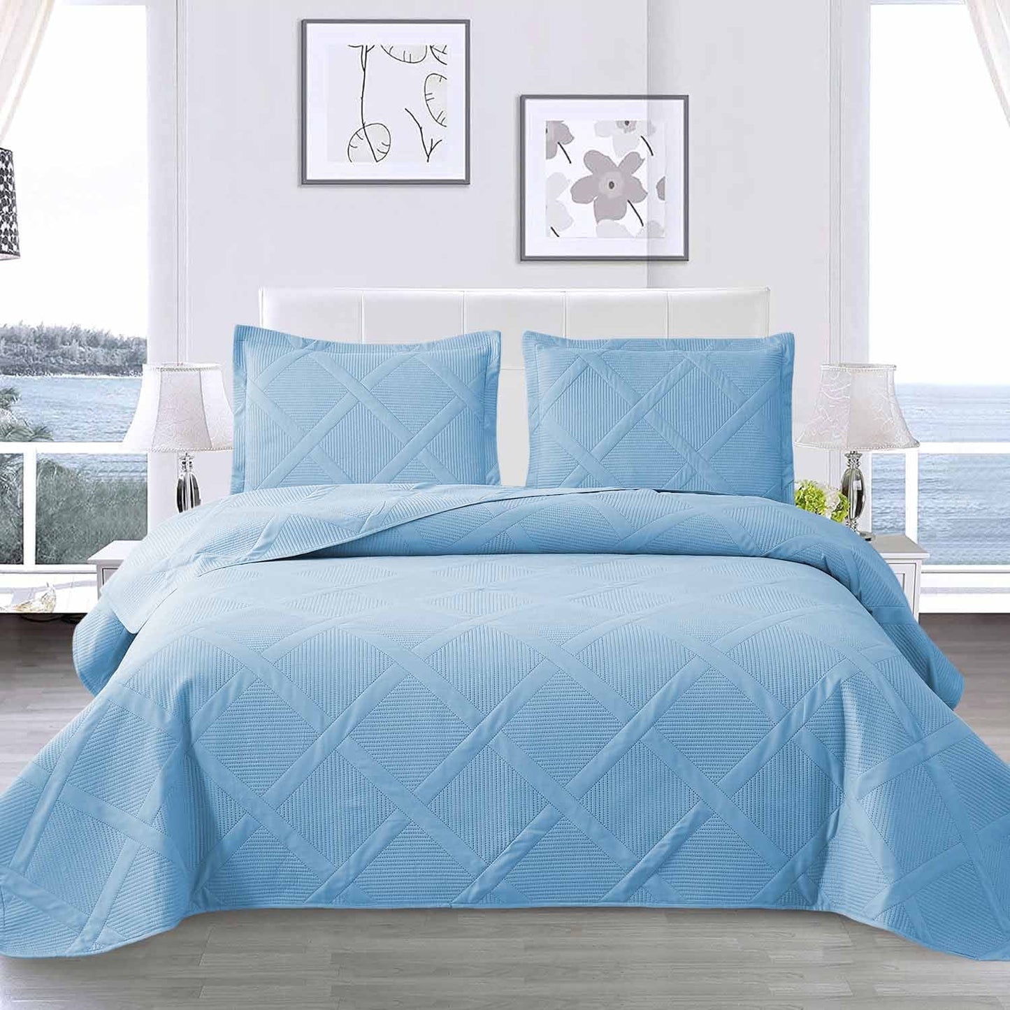 Beartech Solid Color Quilt Set King Size Apple Green Bedspread Coverlet Microfiber Bedding Lightweight Reversible Set,Soft Bedding for All Seasons