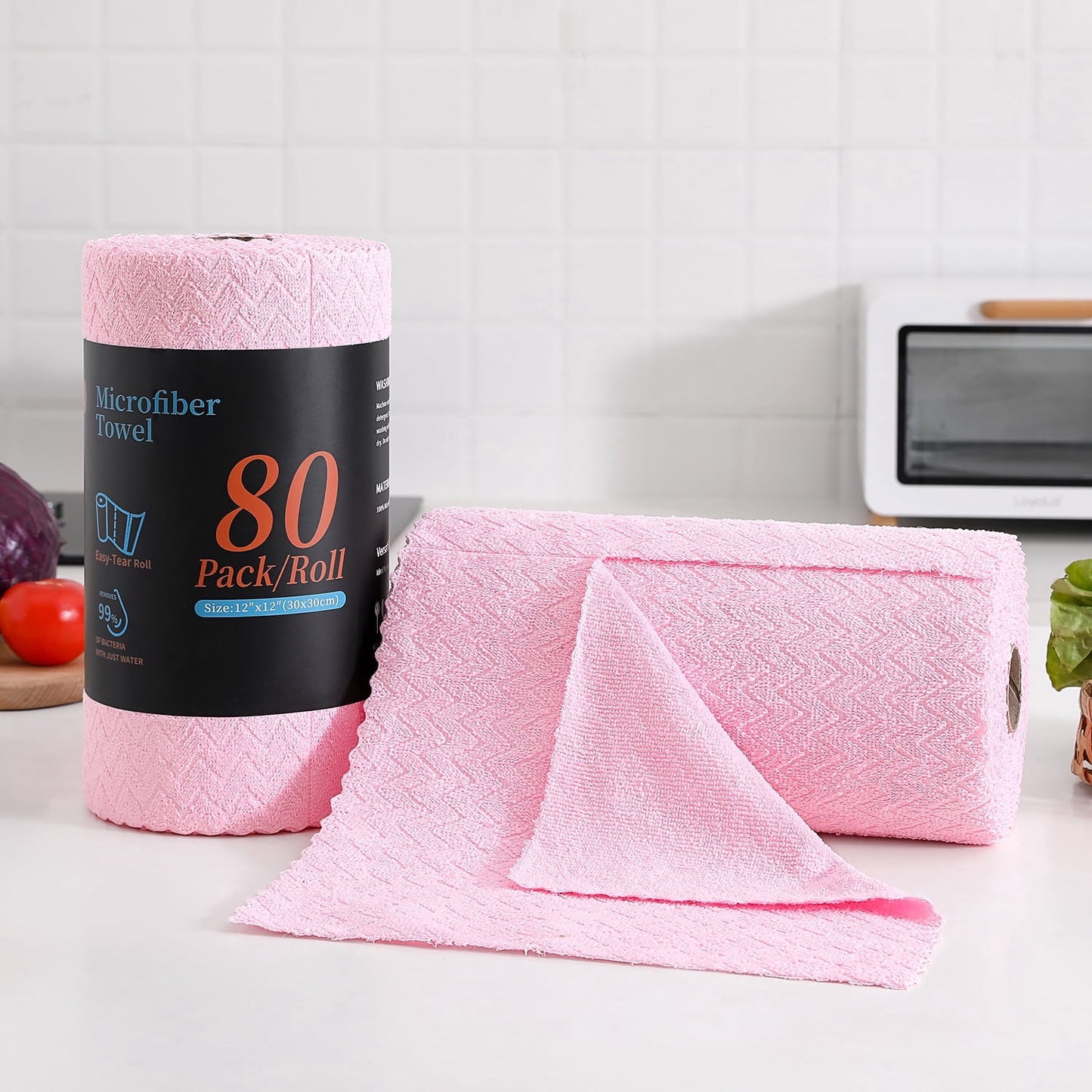 Beartech Microfiber Cleaning Cloth Roll,80 Pack Cleaning Towels,Lint Free Rags Paper Towels & Tear Away Reusable Towels,Washable Shop Rags wipe Cloth,Wash Cloths Dish Rags for Car Kitchen Window
