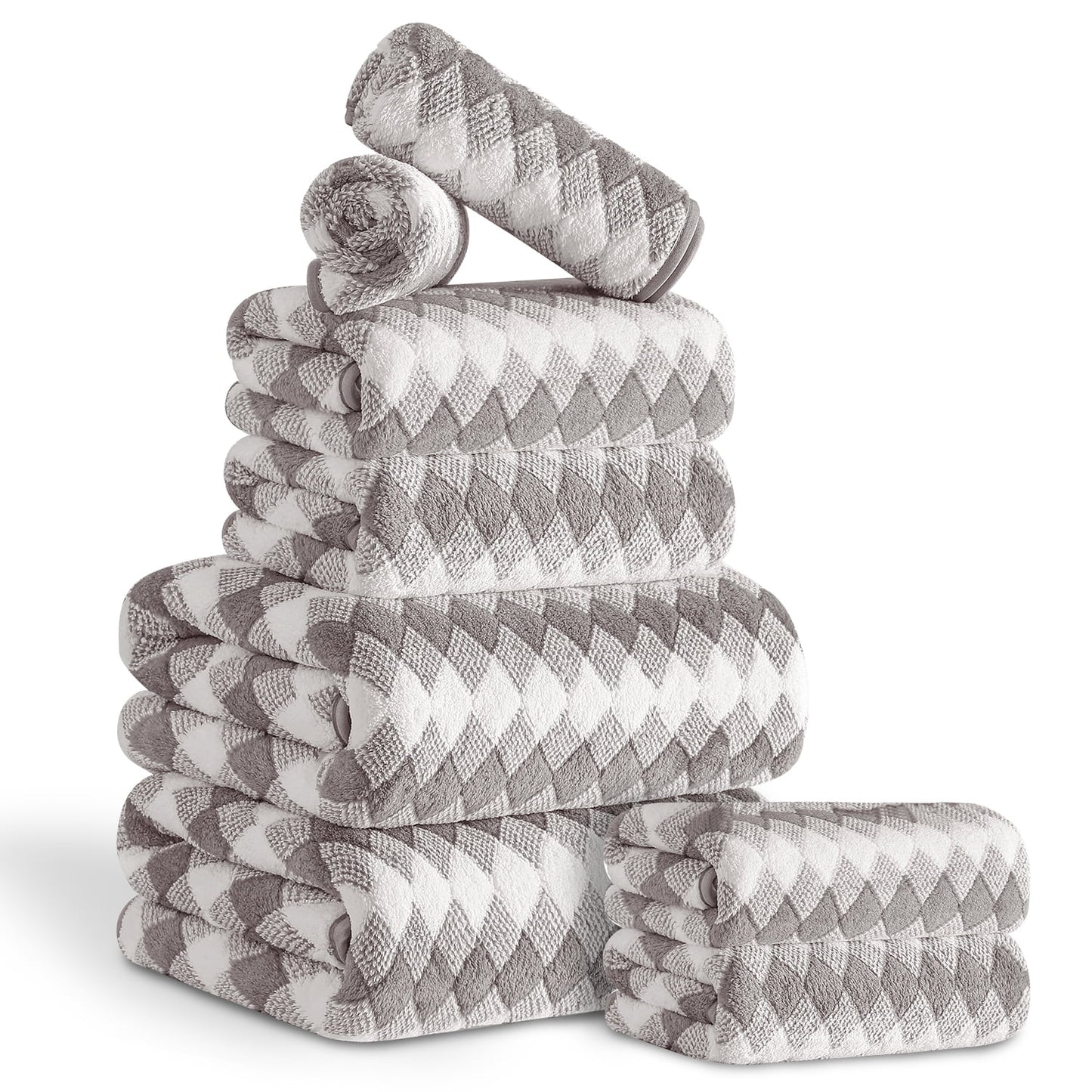 Beartech 8 Piece Microfiber Bath Towel Set 2 Oversized Bath Sheet,2 Hand Towels and 4 Washcloths