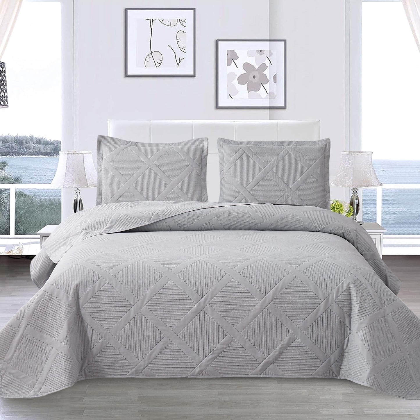 Beartech Solid Color Quilt Set King Size Apple Green Bedspread Coverlet Microfiber Bedding Lightweight Reversible Set,Soft Bedding for All Seasons