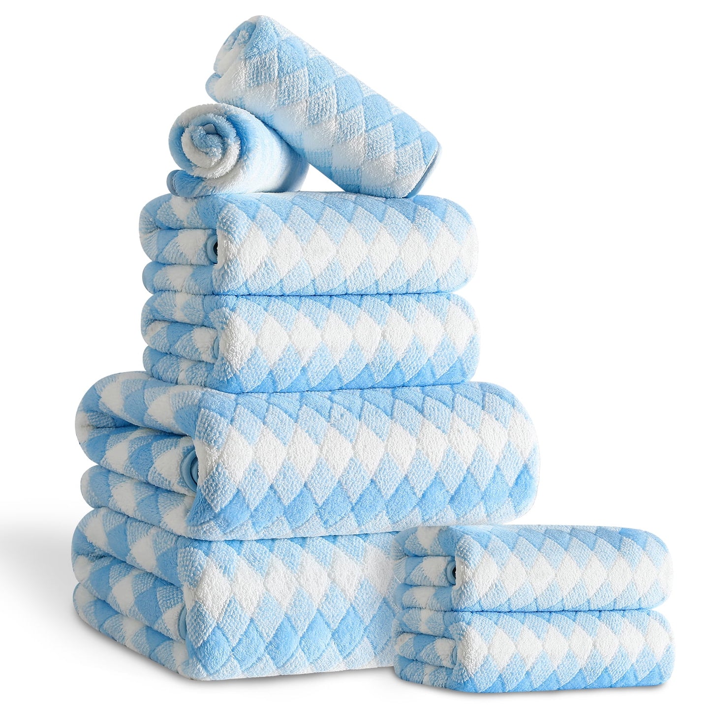 Beartech 8 Piece Microfiber Bath Towel Set 2 Oversized Bath Sheet,2 Hand Towels and 4 Washcloths