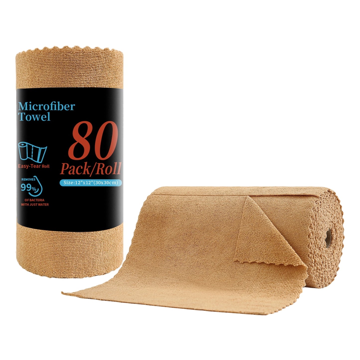 Beartech 80 Pack Microfiber Kitchen Towels Cleaning Cloth Roll,Lint Free Rags & Tear Away Reusable Towels,Washable Shop Rags,Ultra Absorbent Dish Rags for Car Kitchen Window Garage