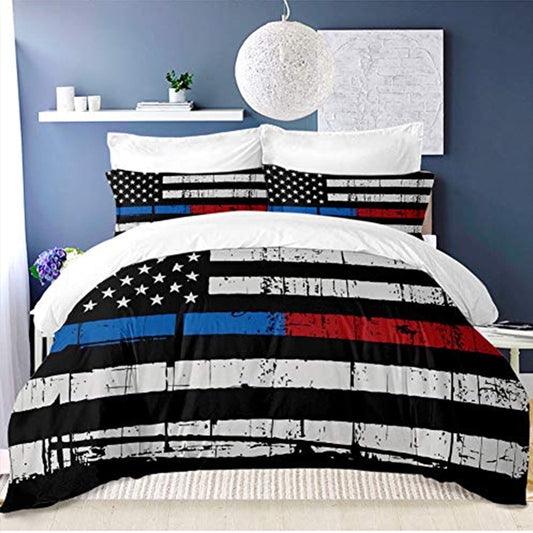 Beartech 3 Pcs American Flag Bedding Set Twin Size Holiday American Flag Duvet Cover American Flag Quilt Cover Red Blue Stripe Independence Day Decor