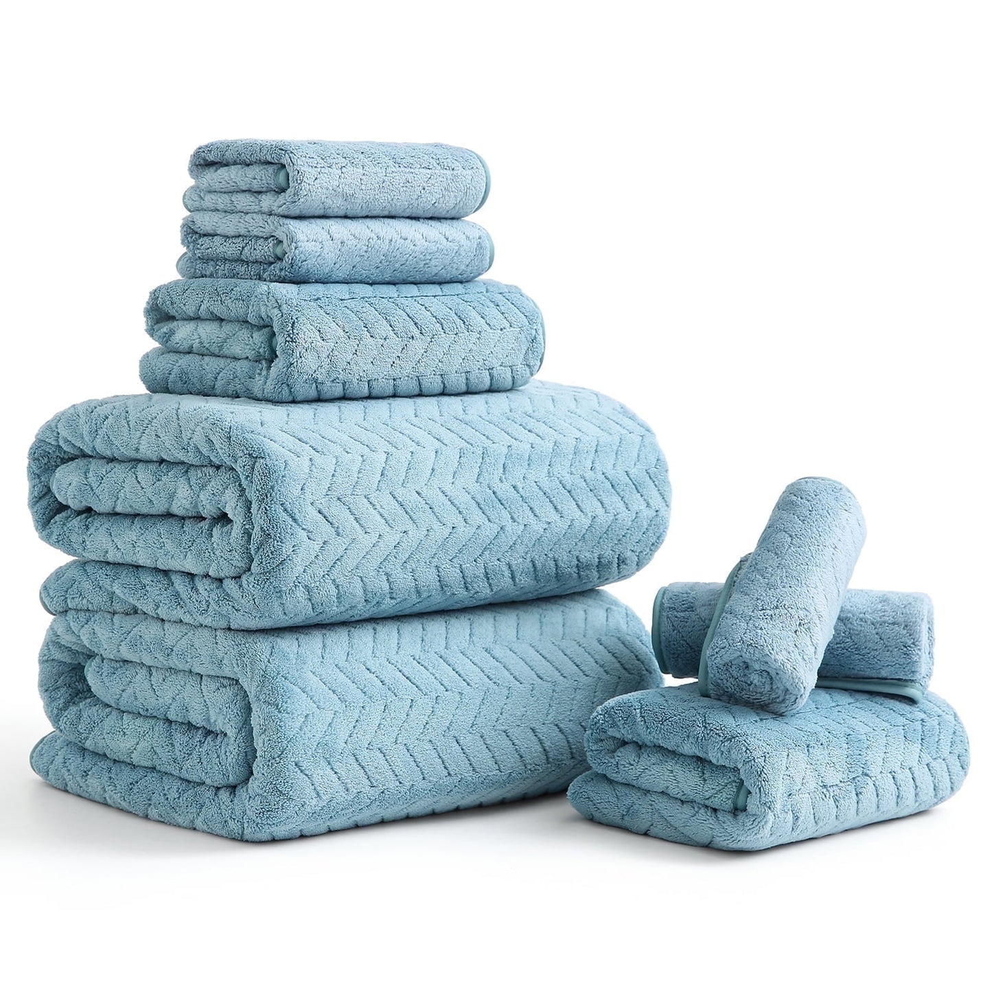 Beartech 8 Piece Microfiber Bath Towel Set 2 Oversized Bath Sheet,2 Hand Towels and 4 Washcloths