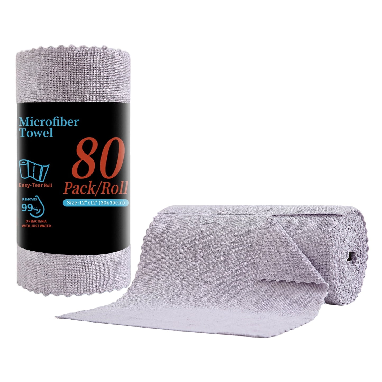 Beartech 80 Pack Microfiber Kitchen Towels Cleaning Cloth Roll,Lint Free Rags & Tear Away Reusable Towels,Washable Shop Rags,Ultra Absorbent Dish Rags for Car Kitchen Window Garage