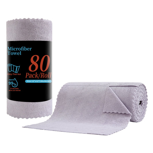 Beartech 80 Pack Microfiber Kitchen Towels Cleaning Cloth Roll,Lint Free Rags & Tear Away Reusable Towels,Washable Shop Rags,Ultra Absorbent Dish Rags for Car Kitchen Window Garage