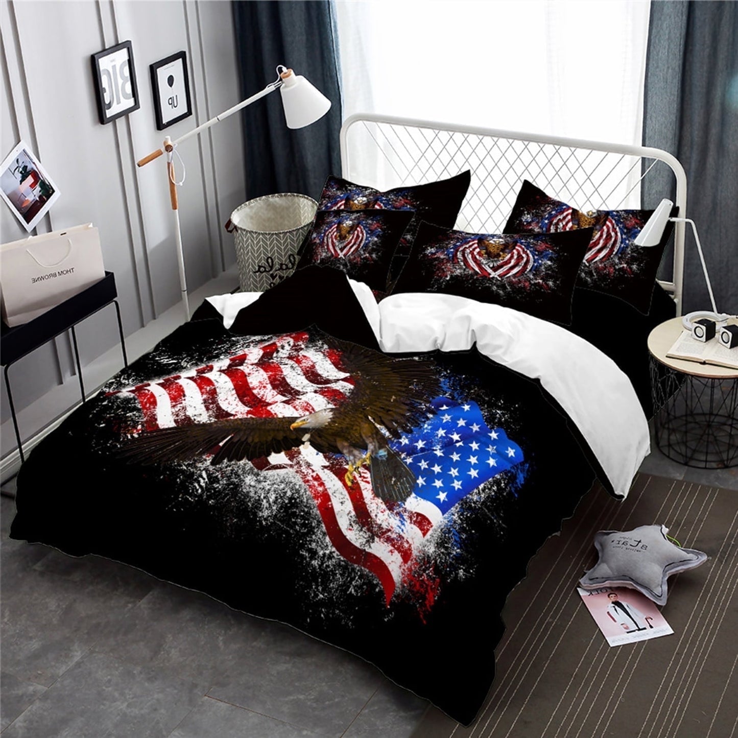 Beartech 3 Pcs American Flag Bedding Set Twin Size Holiday American Flag Duvet Cover American Flag Quilt Cover Red Blue Stripe Independence Day Decor