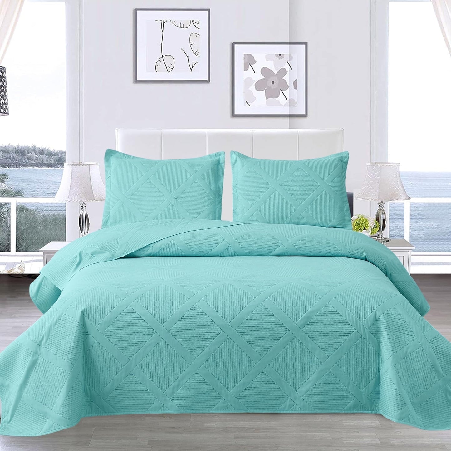 Beartech Solid Color Quilt Set King Size Apple Green Bedspread Coverlet Microfiber Bedding Lightweight Reversible Set,Soft Bedding for All Seasons
